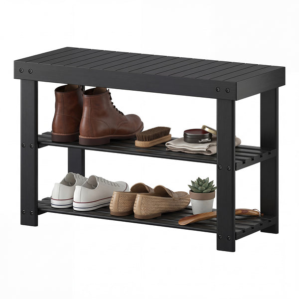 CONCETTA Bamboo Shoe Rack & Bench, 3-Tier 280 lb Capacity Storage Organizer for Entryway, Living Room, Balcony