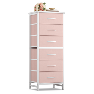 CONCETTA Tall Storage Dresser with 6 Fabric Drawers, Metal Frame with Cross Support Rods, Anti-Tip, Wood Top for Bedrooms, Offices and Compact Spaces