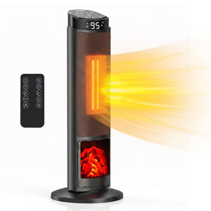 SHOUFTW 1500W Space Heater, 23" Electric Heater with Remote and Thermostat, 12H Timer, 4 Modes & 70°Oscillation, Overheat & Tip-Over Protection for Indoor