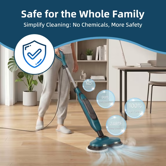 CONCETTA Hard Floor Steam Mop with Dual Cleaning Heads, 3 Steam Modes, LED Headlights