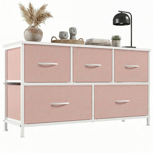 CONCETTA 5 Fabric Dresser with 5 Storage Drawers, TV Stand with Wooden Top Metal Frame for Clothes, Living Room, Hallway, Entryway