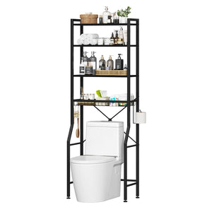 CONCETTA 4-Tier Over The Toilet Bathroom Storage Rack, Adjustable Space Saver Organizer with Shelves, Basket & Hooks