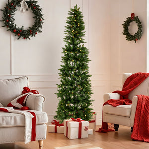 Artificial Full Christmas Tree, Flocked Snow Trees with Pine Cone Decoration, Includes Stand, Incandescent Lights & Foldable Base for Home, Office, Party