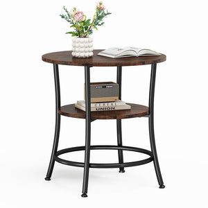 CONCETTA 2-Tier Small Round Side Table, Bedside Nightstand with Sturdy 70lbs Top Capacity, End Table for Living Room, Bed Room & Small Spaces