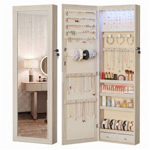 CONCETTA 47" Full-Length Mirror Jewelry Cabinet with Auto LED Lights, Wall-Mounted or Door-Hanging Organizer
