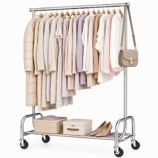 CONCETTA Heavy-Duty Clothes Rack, Movable Freestanding Rack with Shelf, Metal Clothes Rack for 450 lbs