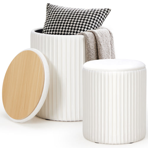 CONCETTA Set of 2 Round Storage Ottomans, Vanity Stools with Hidden Storage for Bedroom, Living Room or Coffee Table Use