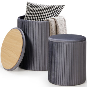 CONCETTA Set of 2 Round Storage Ottomans, Vanity Stools with Hidden Storage for Bedroom, Living Room or Coffee Table Use