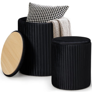CONCETTA Set of 2 Round Storage Ottomans, Vanity Stools with Hidden Storage for Bedroom, Living Room or Coffee Table Use