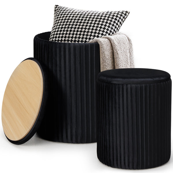 CONCETTA Set of 2 Round Storage Ottomans, Vanity Stools with Hidden Storage for Bedroom, Living Room or Coffee Table Use