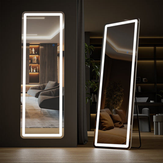 CONCETTA Full Length Mirror with LED Lights, 64"x21" Lighted Floor Standing Mirror with Stand