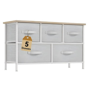 CONCETTA 5 Fabric Dresser with 5 Storage Drawers, TV Stand with Wooden Top Metal Frame for Clothes, Living Room, Hallway, Entryway