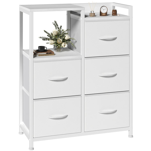 CONCETTA 5 Drawer Fabric Dresser, 2-Tier Shelf Storage Chest, Storage Cabinet for Bedroom, Hallway, Entryway