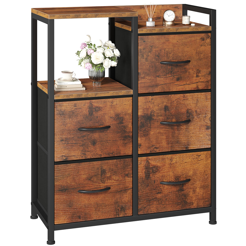 CONCETTA 5 Drawer Fabric Dresser, 2-Tier Shelf Storage Chest, Storage Cabinet for Bedroom, Hallway, Entryway