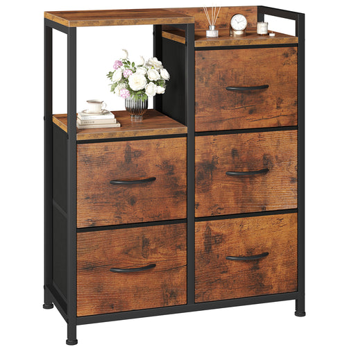 CONCETTA 5 Drawer Fabric Dresser, 2-Tier Shelf Storage Chest, Storage Cabinet for Bedroom, Hallway, Entryway