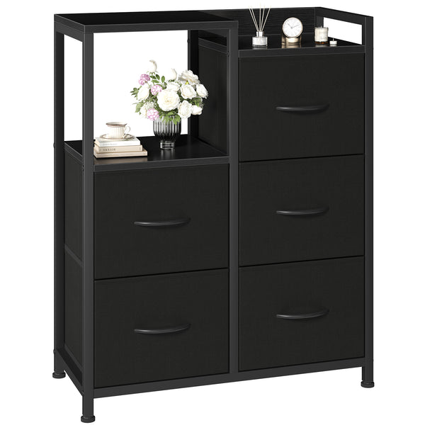 CONCETTA 5 Drawer Fabric Dresser, 2-Tier Shelf Storage Chest, Storage Cabinet for Bedroom, Hallway, Entryway