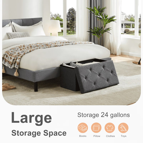 30" Foldable Storage Ottoman Bench, Multifunctional, Supports up to 350 lbs