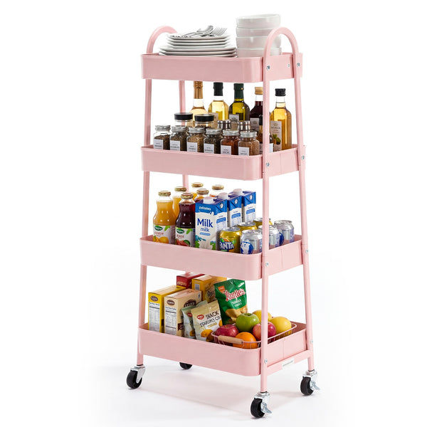 CONCETTA Versatile 4-Tier Metal Utility Cart with Locking Casters, Multi-Scenario Use for Office, Living Room, Kitchen