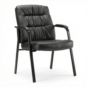 CONCETTA Big and Tall Guest Chair, Tufted Leather Heavy Duty Reception Chair with Padded Arms, for Office, Home, and Bedroom, Black, Brown