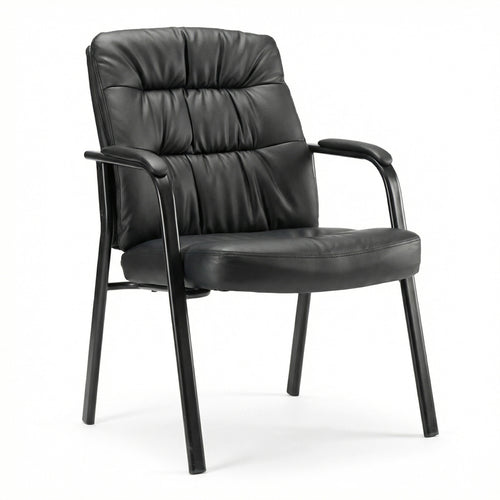CONCETTA Big and Tall Guest Chair, Tufted Leather Heavy Duty Reception Chair with Padded Arms, for Office, Home, and Bedroom, Black, Brown