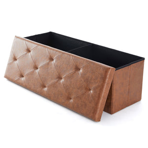 CONCETTA 43" Storage Ottoman – Foldable Faux Leather Stool with Storage, 660 lb Capacity, for Bedroom, Living Room, Entryway, Brown