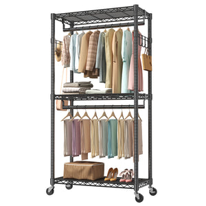 CONCETTA Rolling Clothes Rack, Adjustable Metal Shelves, Heavy Duty Clothes Rack with Side Hooks for Household, Laundry Room