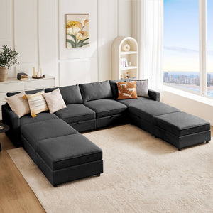 CONCETTA Convertible Sectional Sofa Couch-with Storage for Living Room, U-Shaped Modern Modular Sofa Sleeper with Reversible Chaise