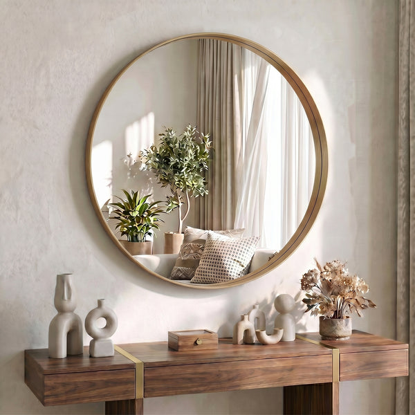 CONCETTA Round Circle Wall Mirror, Aluminium Frame, Shatter Resistant Glass for Bathroom, Home Decor, Vanity