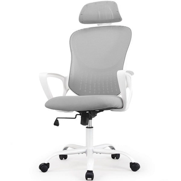 CONCETTA Ergonomic office chair - high back with wheels, adjustable headrest and flip-up armrests for bedroom, study, living room, office
