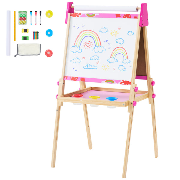 CONCETTA Kids Easel, Double-Sided Magnet Whiteboard & Chalkboard with Paper Roll, Storage Shelf & Accessories,