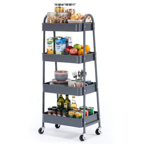 CONCETTA Versatile 4-Tier Metal Utility Cart with Locking Casters, Multi-Scenario Use for Office, Living Room, Kitchen