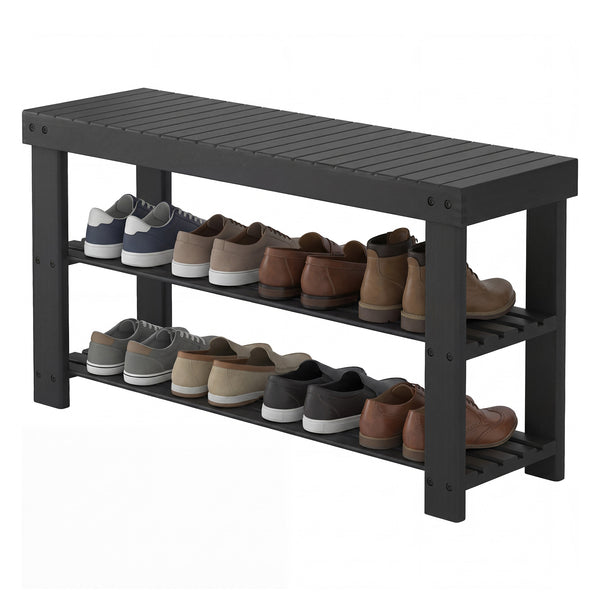 CONCETTA Bamboo Shoe Rack & Bench, 3-Tier 280 lb Capacity Storage Organizer for Entryway, Living Room, Balcony