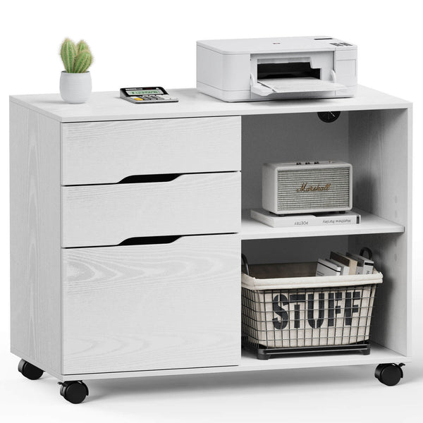 CONCETTA Lateral File Cabinet - with 3 Drawers, Rolling Wooden File Storage Drawer, Black Printer Stand Under Desk Organiser for Office, Home
