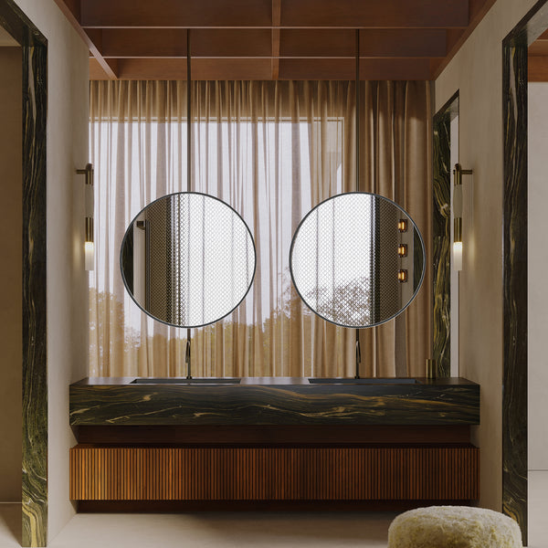 CONCETTA Round Mirror, Black Metal Frame Wall Mirror for Entryway, Bathroom, Vanity, Living Room, Modern Circular Mirror