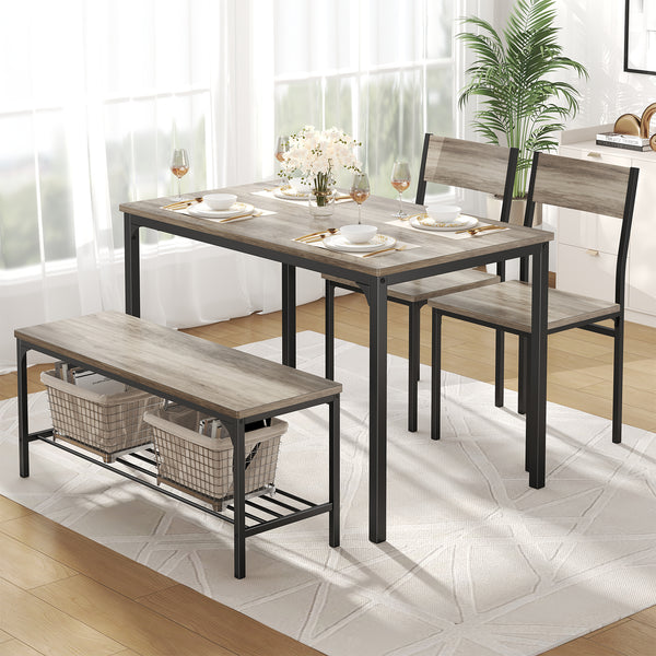CONCETTA Dining Table Set with 1 Table, 2 Chairs, Dining Bench with Metal Frame & Storage Rack for Small Spaces, Kitchen, Apartment