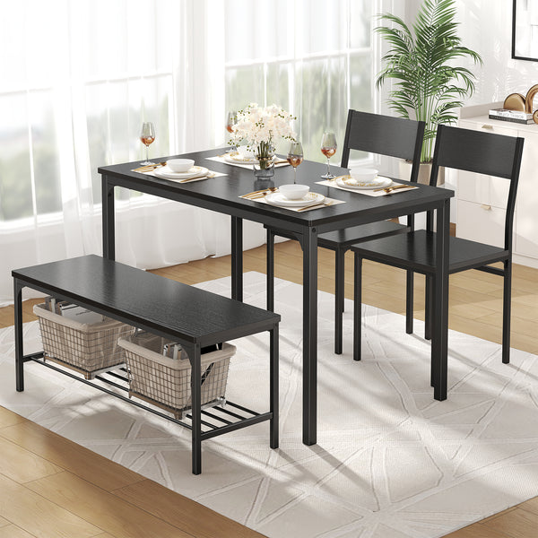 CONCETTA Dining Table Set with 1 Table, 2 Chairs, Dining Bench with Metal Frame & Storage Rack for Small Spaces, Kitchen, Apartment
