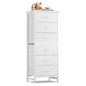 CONCETTA Tall Storage Dresser with 6 Fabric Drawers, Metal Frame with Cross Support Rods, Anti-Tip, Wood Top for Bedrooms, Offices and Compact Spaces