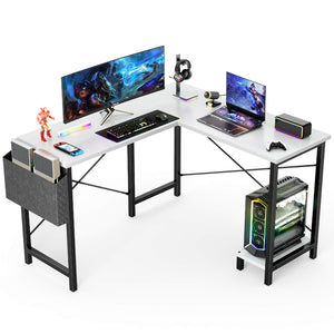 CONCETTA L-Shaped Computer Desk - 50" Corner Gaming Table with Console Shelf and Side Storage Pocket for Office, Bedroom, Living Room