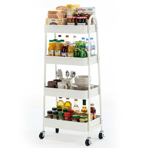 CONCETTA Versatile 4-Tier Metal Utility Cart with Locking Casters, Multi-Scenario Use for Office, Living Room, Kitchen