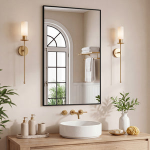 CONCETTA Bathroom Mirror, Brushed Aluminium Framed, Rectangle with Square Corner for Wall Home Decor Modern Style