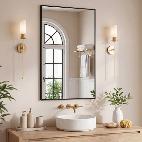 CONCETTA Bathroom Mirror, Brushed Aluminium Framed, Rectangle with Square Corner for Wall Home Decor Modern Style