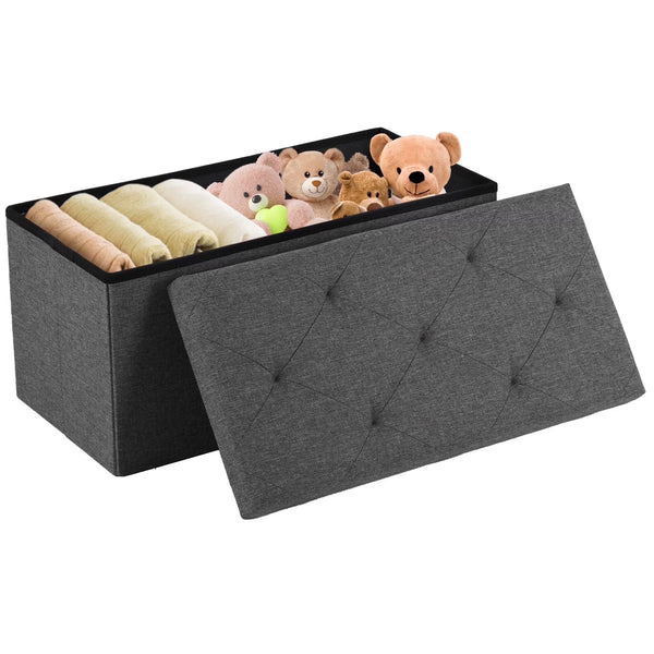 30" Storage Ottoman Bench – Foldable Fabric Stool with Storage, 350 lb Capacity, for Bedroom, Living Room, Entryway, Gray