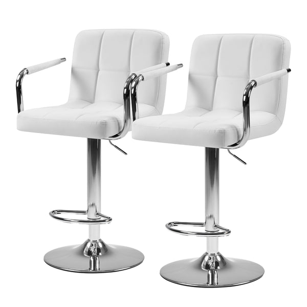 CONCETTA Set Of 2 Swivel Bar Stools With Armrests, Made of Adjustable Pu Leather with Back & Footrest