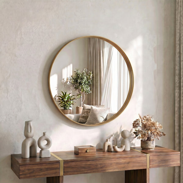 CONCETTA Round Circle Wall Mirror, Aluminium Frame, Shatter Resistant Glass for Bathroom, Home Decor, Vanity