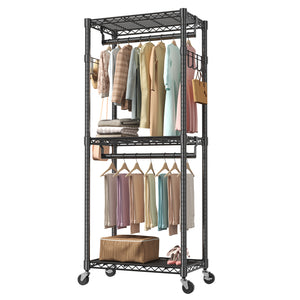 CONCETTA Rolling Clothes Rack, Adjustable Metal Shelves, Heavy Duty Clothes Rack with Side Hooks for Household, Laundry Room