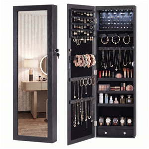 CONCETTA 47" Full-Length Mirror Jewelry Cabinet with Auto LED Lights, Wall-Mounted or Door-Hanging Organizer
