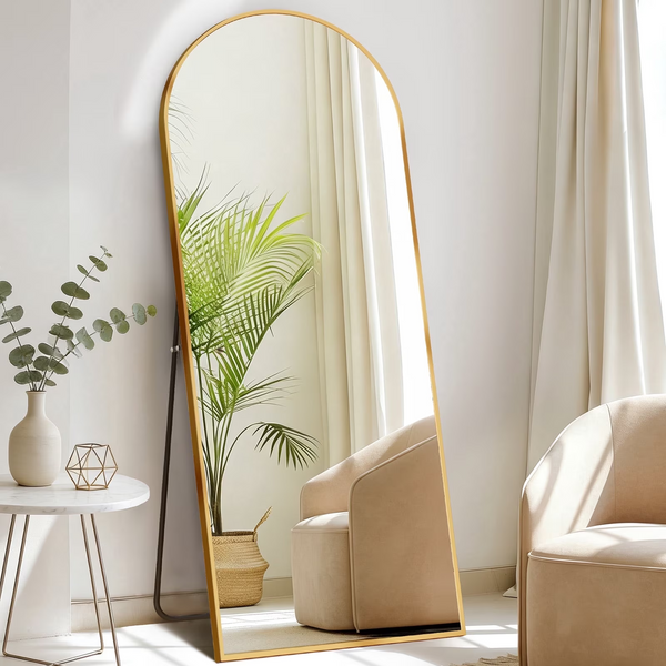 CONCETTA Arched Full Length Mirror, 65" x 24" Aluminum Alloy Freestanding Floor Mirror for Bedroom Entryway
