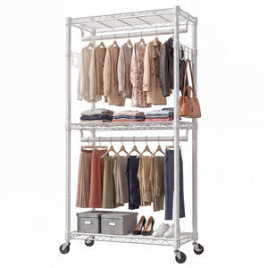 CONCETTA Rolling Clothes Rack, Adjustable Metal Shelves, Heavy Duty Clothes Rack with Side Hooks for Household, Laundry Room