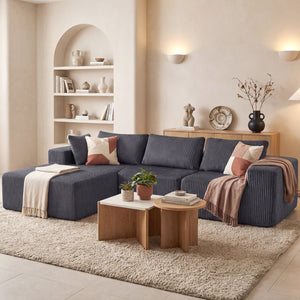 Modular Sectional Sofa with Plush Corduroy, Deep Seat, No Assembly