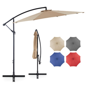 CONCETTA 10FT Hanging Offset Patio Umbrella Outdoor with Push Button Tilt & Crank, Self-Locking Cantilever Umbrella, 8 Sturdy Ribs